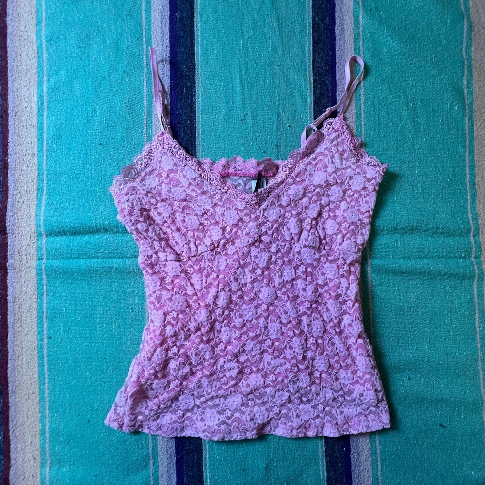 Eyeshadow Cami Top Womens Small Pink Floral Lace Adjustable Strap Y2K Coquette